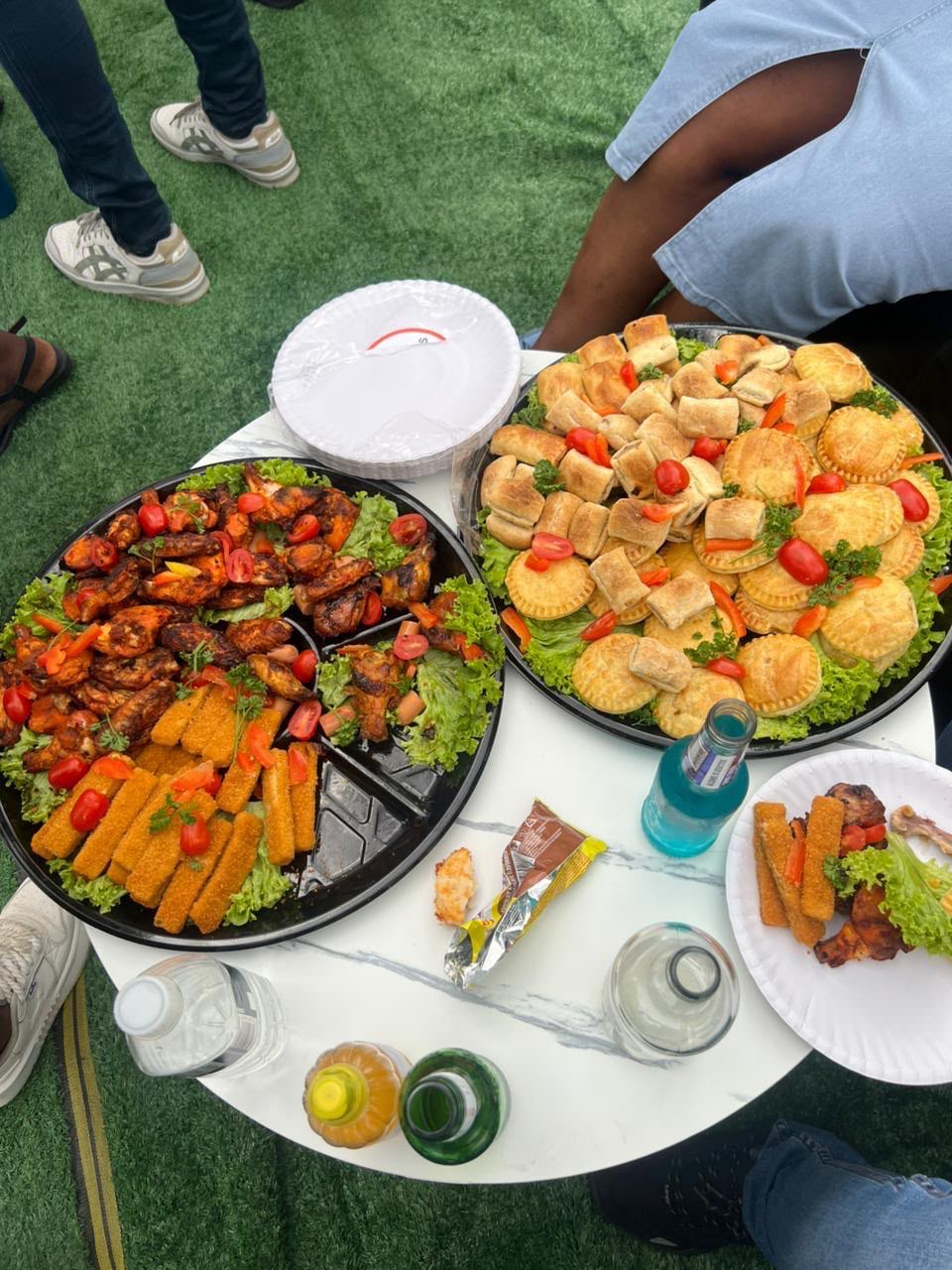 Grazing platters of wings, crumbed fish fingers and pastries